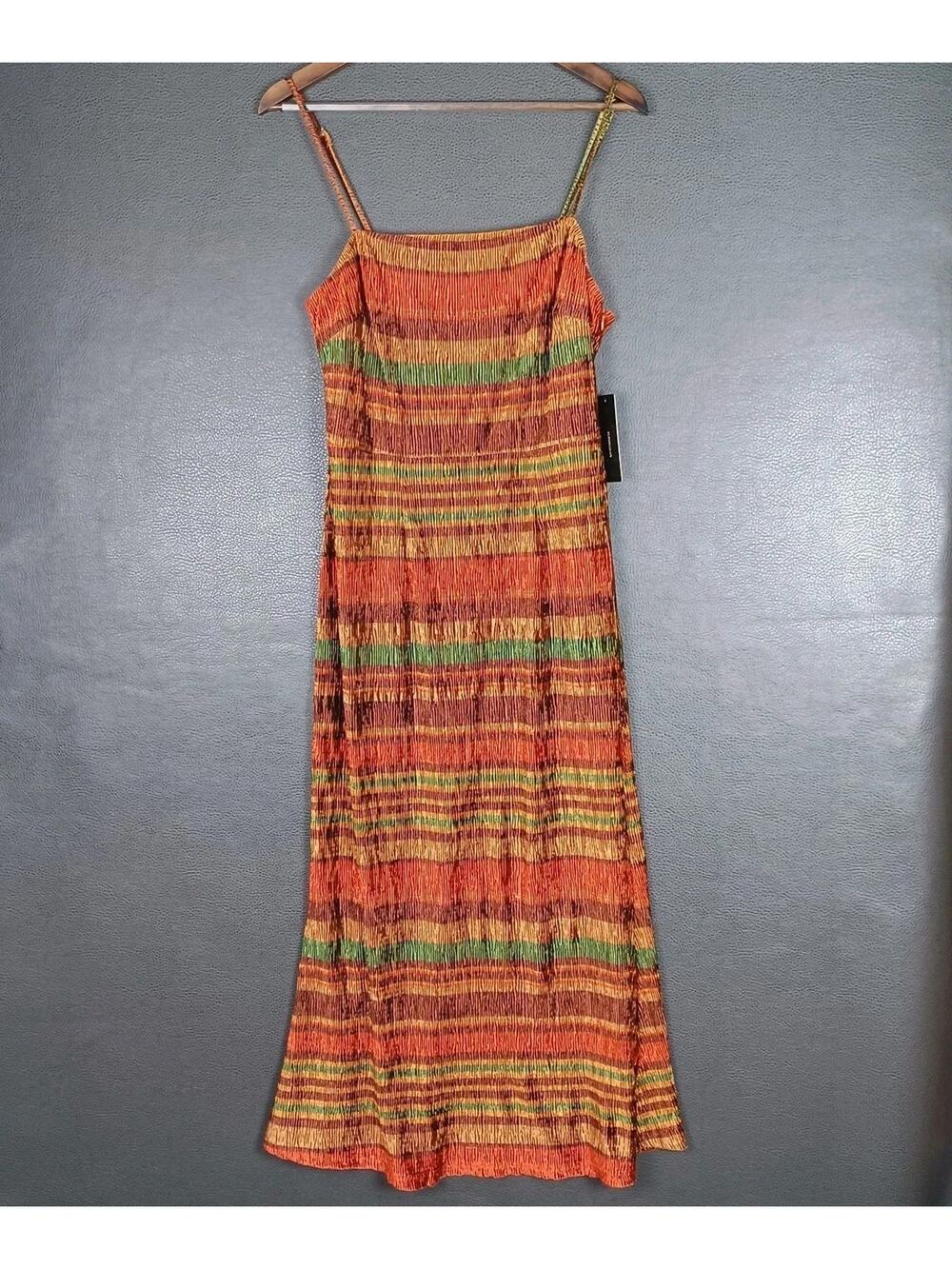 Lulus Dress Womens Medium After Dawn Striped Velvet Midi Square Neck New Fall